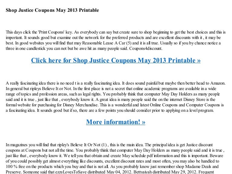 Retailer justice discount codes might 2013 printable photograph relating to Justice Coupons Printable identified as Keep justice coupon codes may well 2013 printable